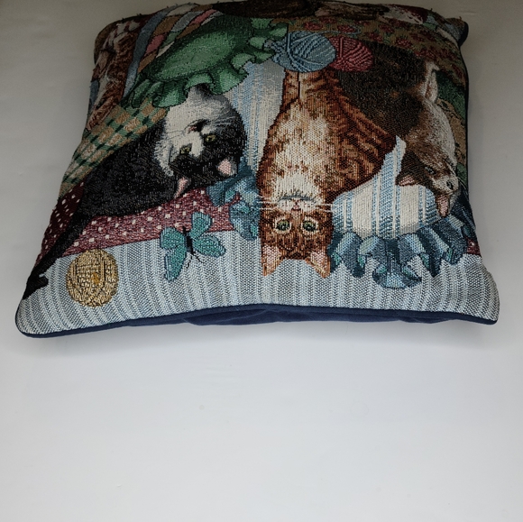 15" Cat Tapestry Fabric Accent Throw Pillow Sleeping Looking Yarn Butterfly - Picture 8 of 10